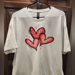 XL Gildan White Tee With Hearts